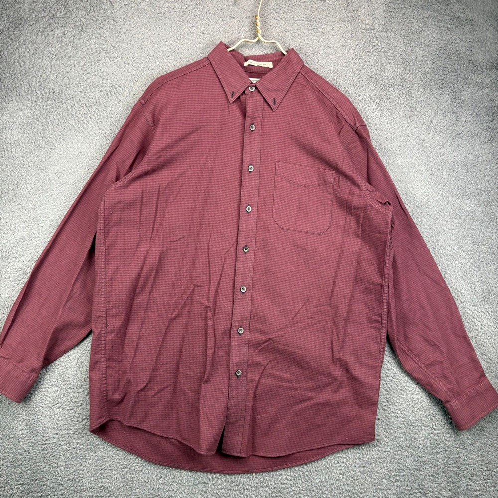 LL Bean Mens Large Tall Maroon Micro Gingham Cotton Button Down Shirt 298277